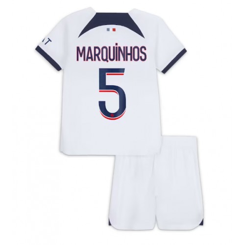 Dres Paris Saint-Germain Marquinhos #5 Gostujuci za djecu 2023-24 Kratak Rukav (+ kratke hlače)